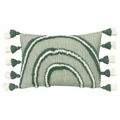 Furn. Rainbow Cotton Tuft Double Tassel Cushion Cover - Green
