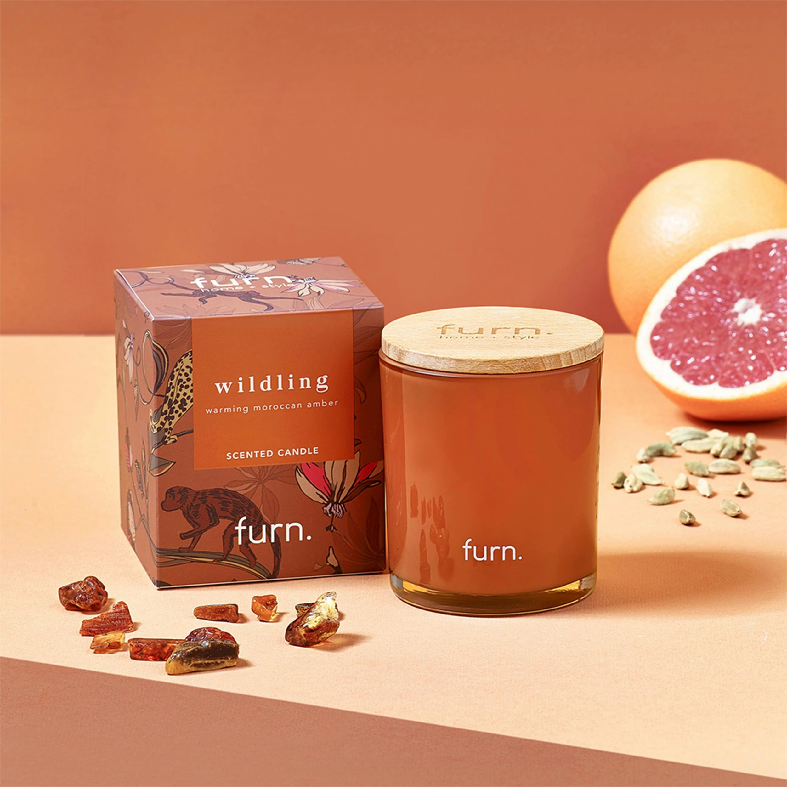 Furn. Wildlings Amber, Cinnamon & Mandarin Scented Glass Candle - Brown 1 Furn. Wildlings Amber, Cinnamon & Mandarin Scented Glass Candle - Brown