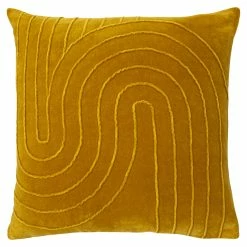 Furn. Mangata Square Pleated Cotton Velvet Feather Filled Cushion - Yellow