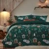 Furn. Festive Winter Pines Premium Pyjama Fleece Duvet Cover Set - Green