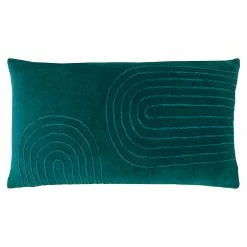 Furn. Mangata Rectangular Pleated Cotton Velvet Polyester Filled Cushion - Teal