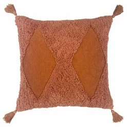 Furn. Kantha Tufted Diamond Feather Filled Cushion - Rust