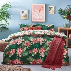 Furn. Hibiscus Floral Reversible Duvet Cover Set - Green -Cheap furn Store b0c09831385a44a78229e8d38e6832eb