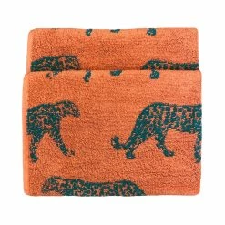 Furn. Leopard Animal Jacquard Hand Towel - Orange