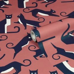 Furn. Geo Cat Printed Wallpaper - Pink