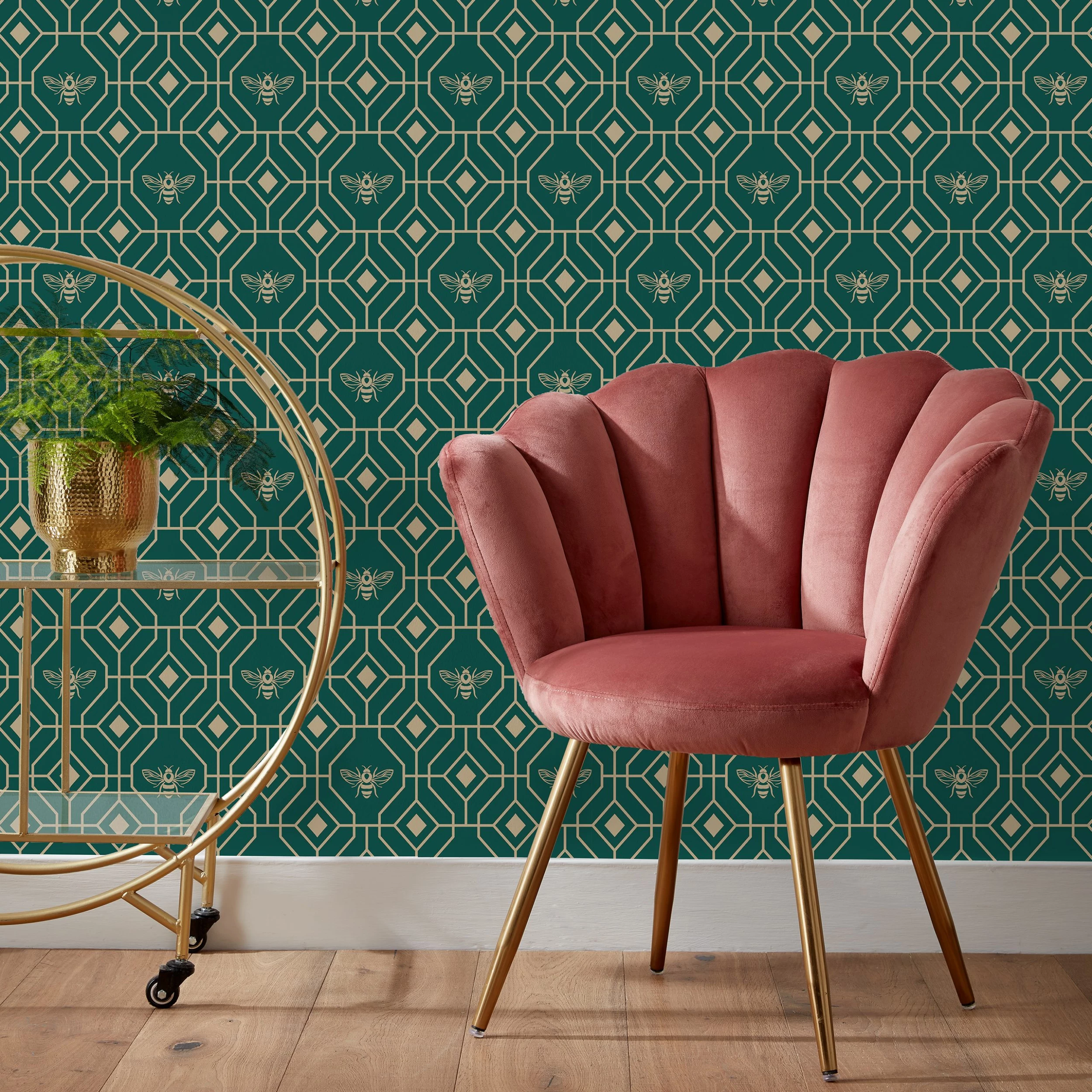 Furn. Bee Deco Gold Geometric Foil Wallpaper - Emerald 2 Furn. Bee Deco Gold Geometric Foil Wallpaper - Emerald - Image 2