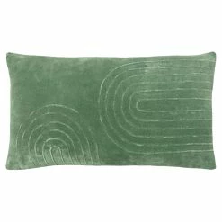Furn. Mangata Rectangular Pleated Cotton Velvet Polyester Filled Cushion - Green