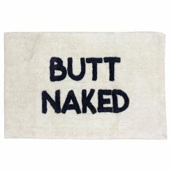 Furn. Butt Naked Slogan Cotton Tufted Non-Slip Bath Mat - Ivory