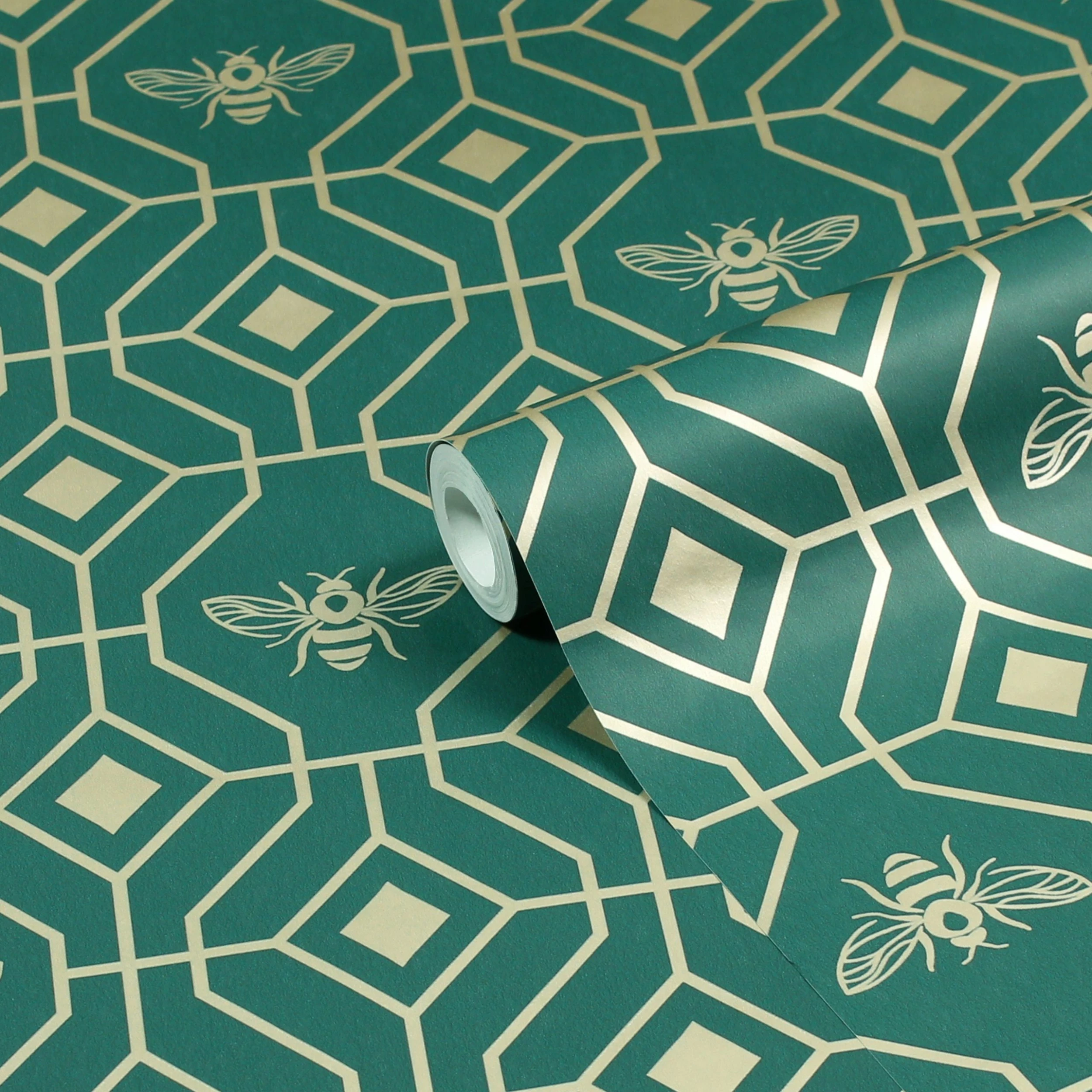 Furn. Bee Deco Gold Geometric Foil Wallpaper - Emerald 1 Furn. Bee Deco Gold Geometric Foil Wallpaper - Emerald