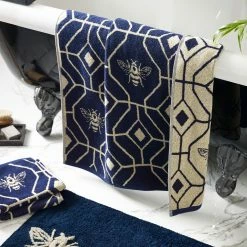 Furn. Bee Deco Geometric Jacquard Hand Towel - Navy -Cheap furn Store e52990f22e724623bb513aef8a229c4d