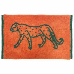 Furn. Leopard Cotton Tufted Non-Slip Bath Mat - Orange