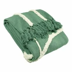 Furn. Rainbow Tuft Tasselled Throw - Green