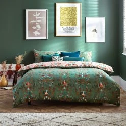 Furn. Luna Wood Floral Reversible Duvet Cover Set - Green