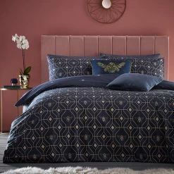 Furn. Bee Deco Geometric Duvet Cover Set - Navy