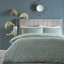 Furn. Bee Deco Geometric Duvet Cover Set - Green